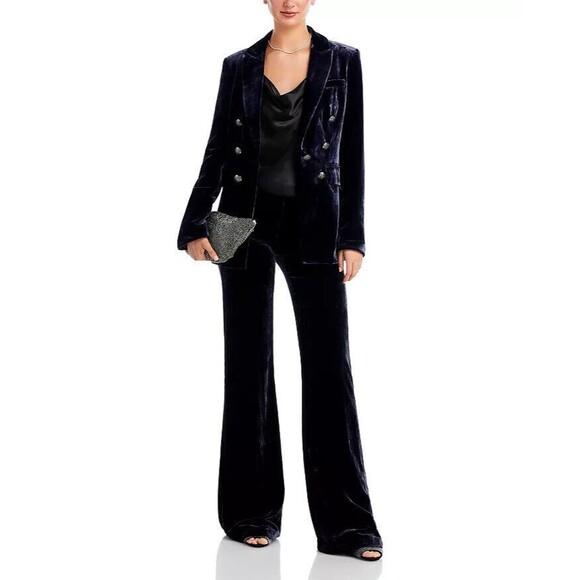 VERONICA BEARD Lebone Velvet Pants Women's Navy Rayon Wide-Leg Size 6 NWT $478 - Picture 2 of 15